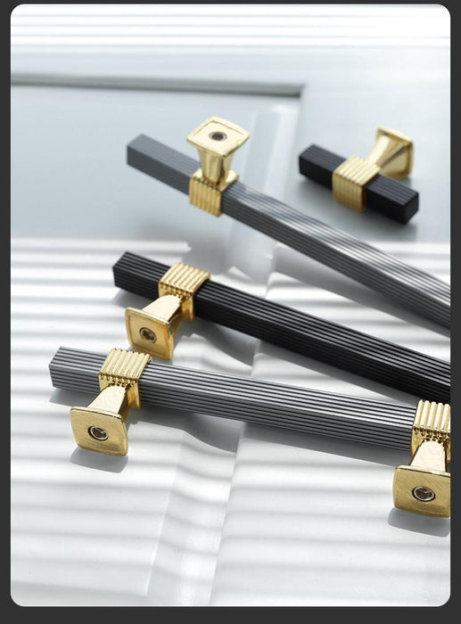 Black & Gold T Bar Pulls with Stripe, Square Drawer Pulls