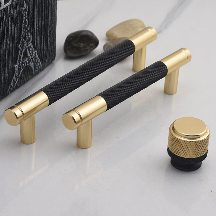 Modern Gold Knurled T-Bar Cabinet Handles