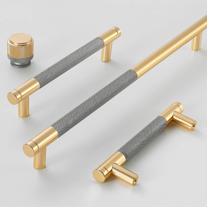 Modern Gold Knurled T-Bar Cabinet Handles