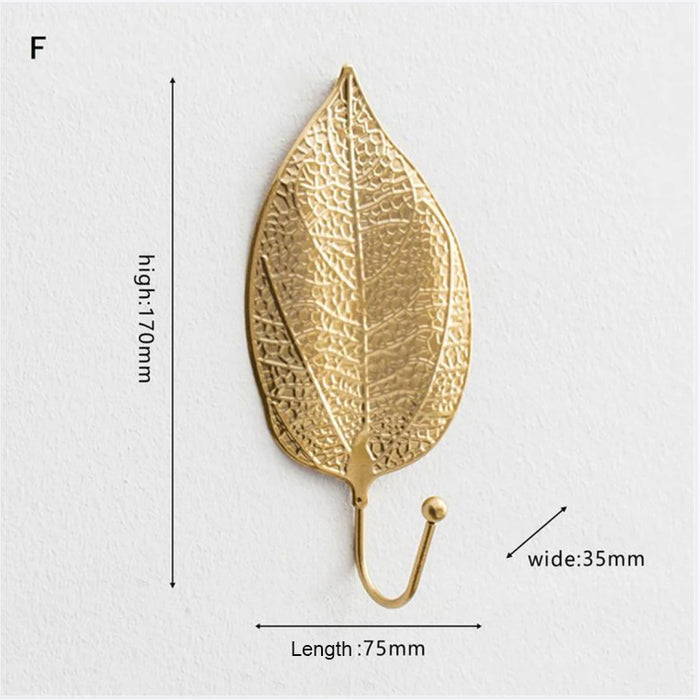 Gold Leaf Wall Hooks Nordic Hollow Metal Art Decor Hangers