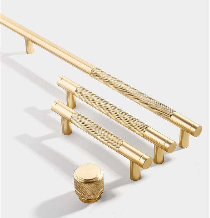 Modern Gold Knurled T-Bar Cabinet Handles